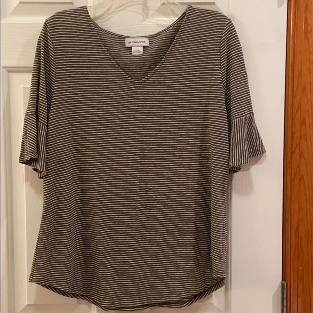 Liz Claiborne striped blouse. Olive green
